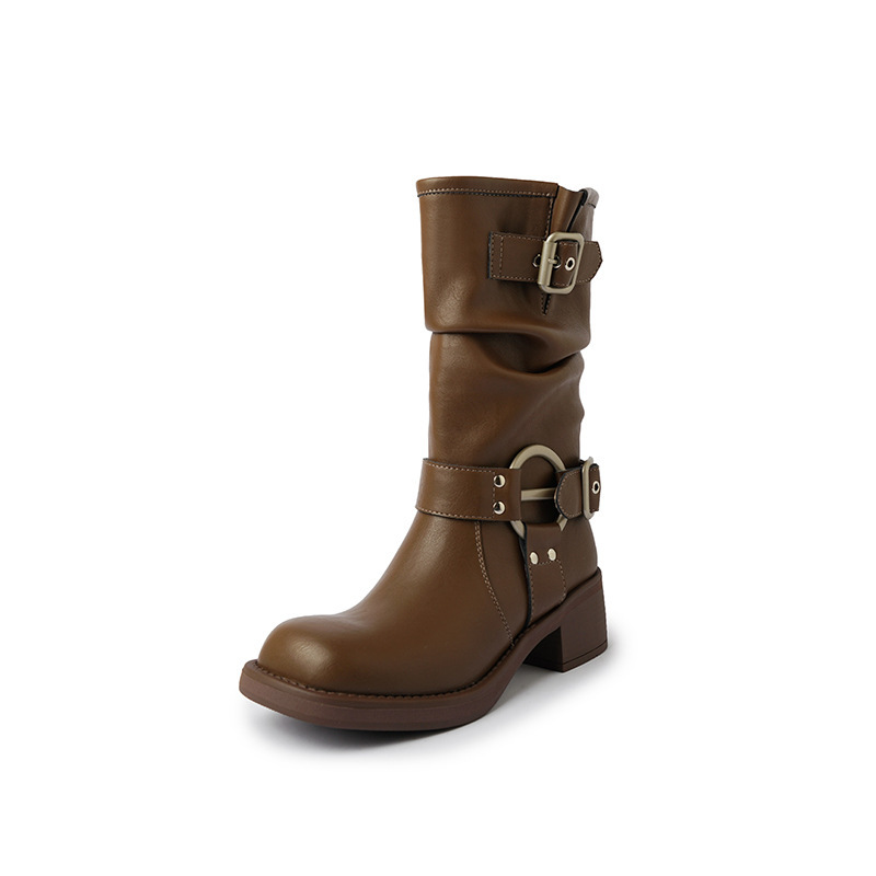 Western Belt Buckle Pile Style Boots Female Tall Knight Boots foto 2
