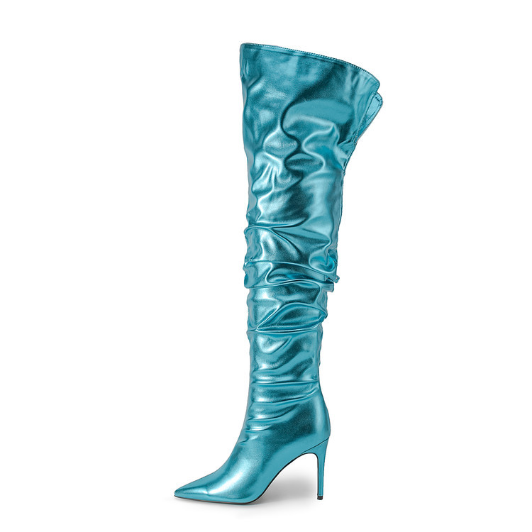 Sexy Womens High Heel Pleated Colorful Bootie Back Slit Pointed Toe Fashion Boots foto 5