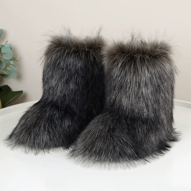 European And American Imitation Raccoon Fur Winter Warm Mid-calf Women's Shoes foto 2