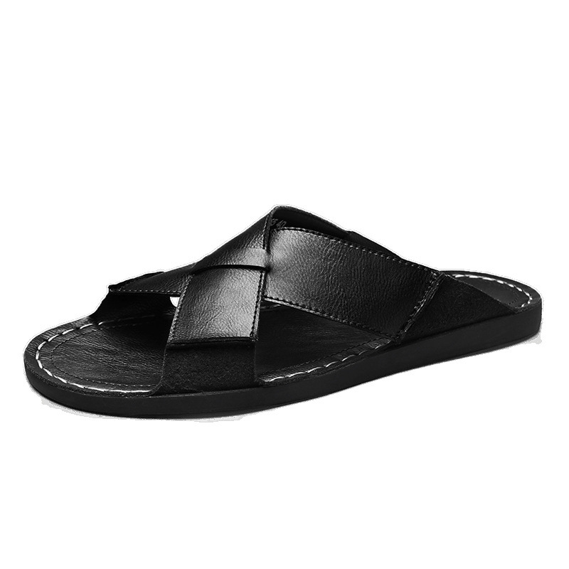 Summer New Genuine Leather Men's Breathable Casual Slip-on Beach Sandals foto 4
