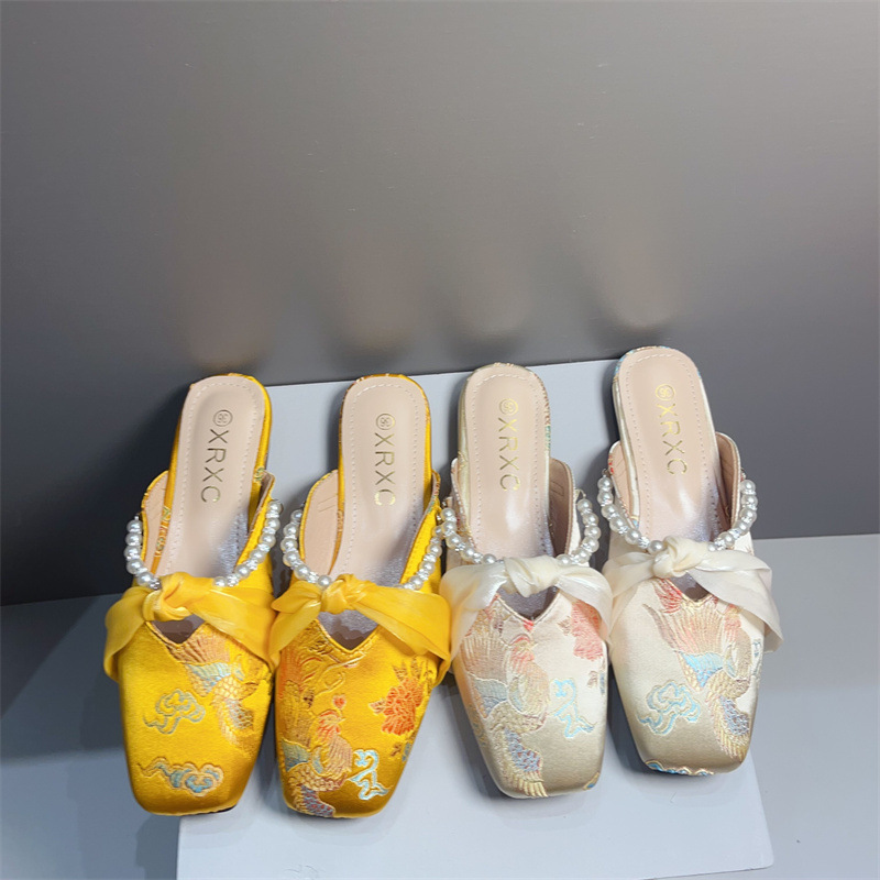 Embroidered Flat Square-toe Low-cut Half-slipper For Women foto 5
