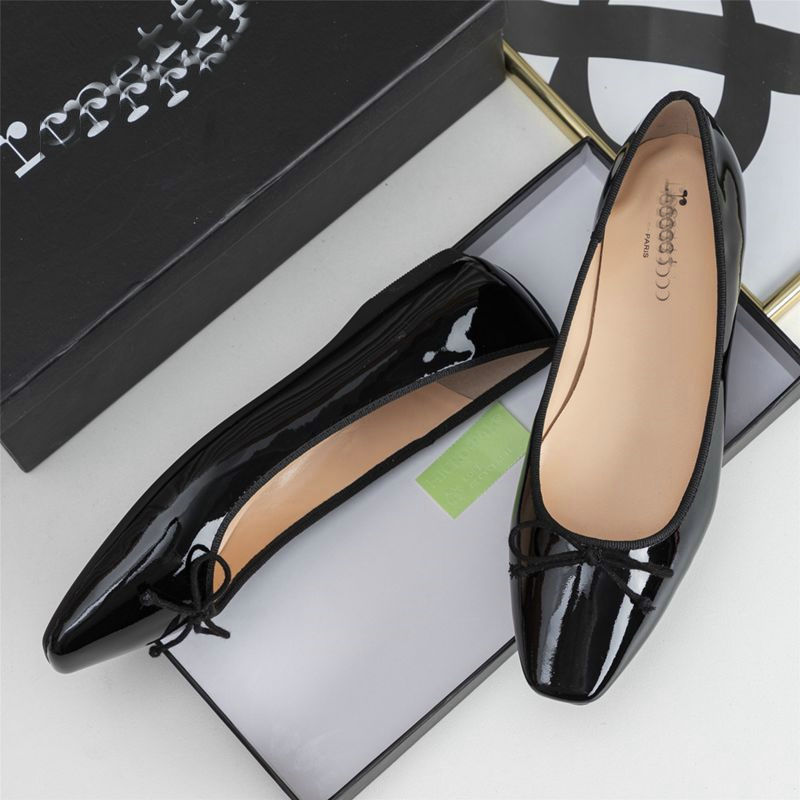 French-style Vintage Square-toe Patent Leather Low-cut Pumps foto 3