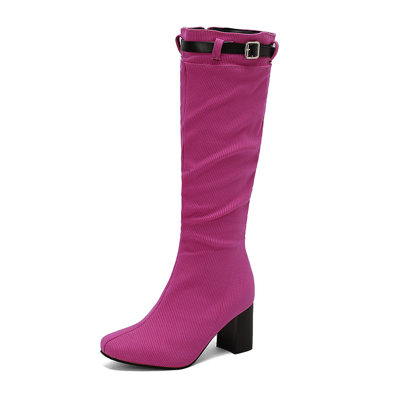 Chunky-heeled Over-the-knee Boots With Color-block Leather Belt Buckle foto 3