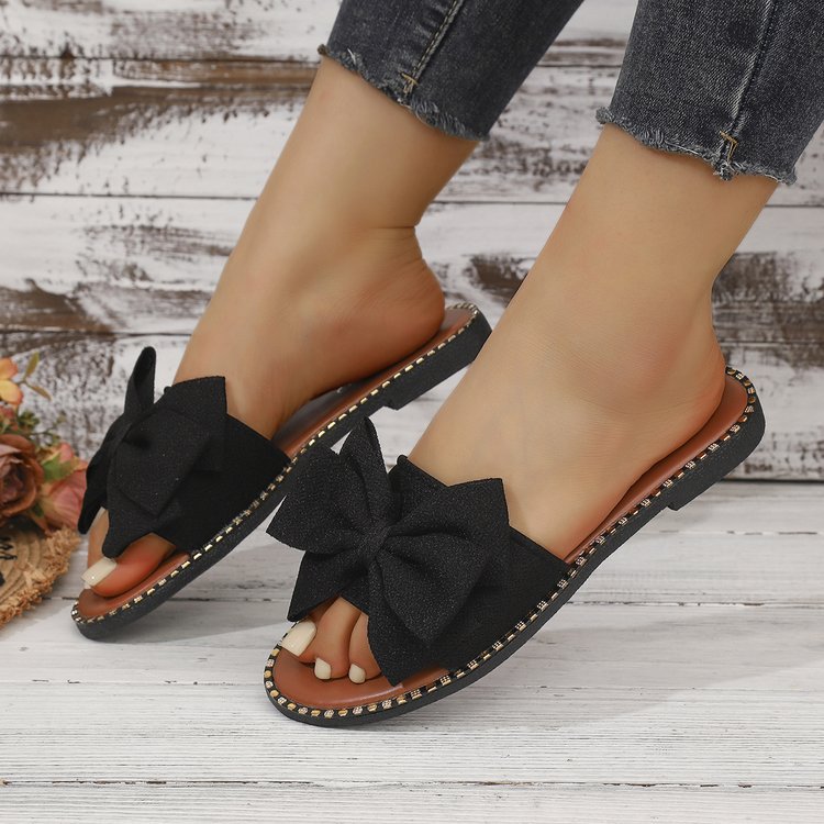 Foreign Trade Flat-Soled Rhinestone Bow Slide Sandals foto 2
