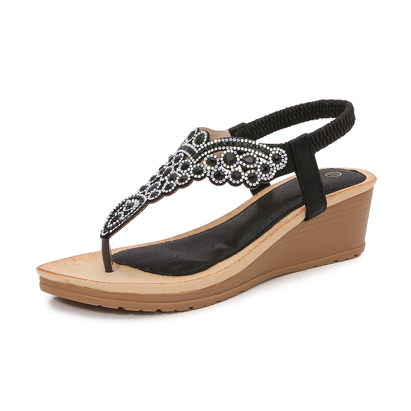 Womens Bohemian-Style Flip-Flops With Beaded And Rhinestone Buckles Elastic Back Strap foto 4