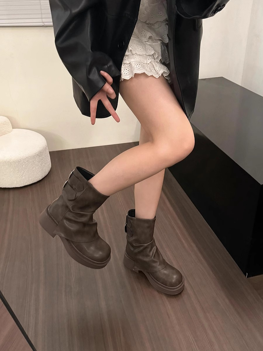 British Street Pleated Sleeve Slugged Bottom Boots foto 4