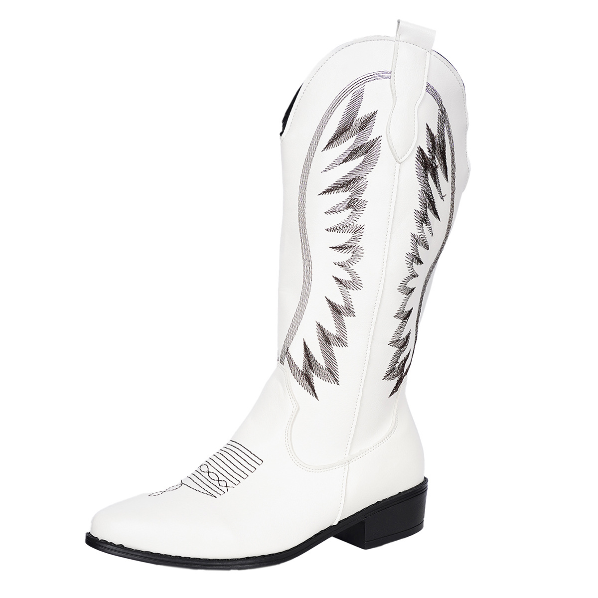 Embroidered V-Neck Mid-Calf Boots In Western Cowboy Style, European And American Style foto 2