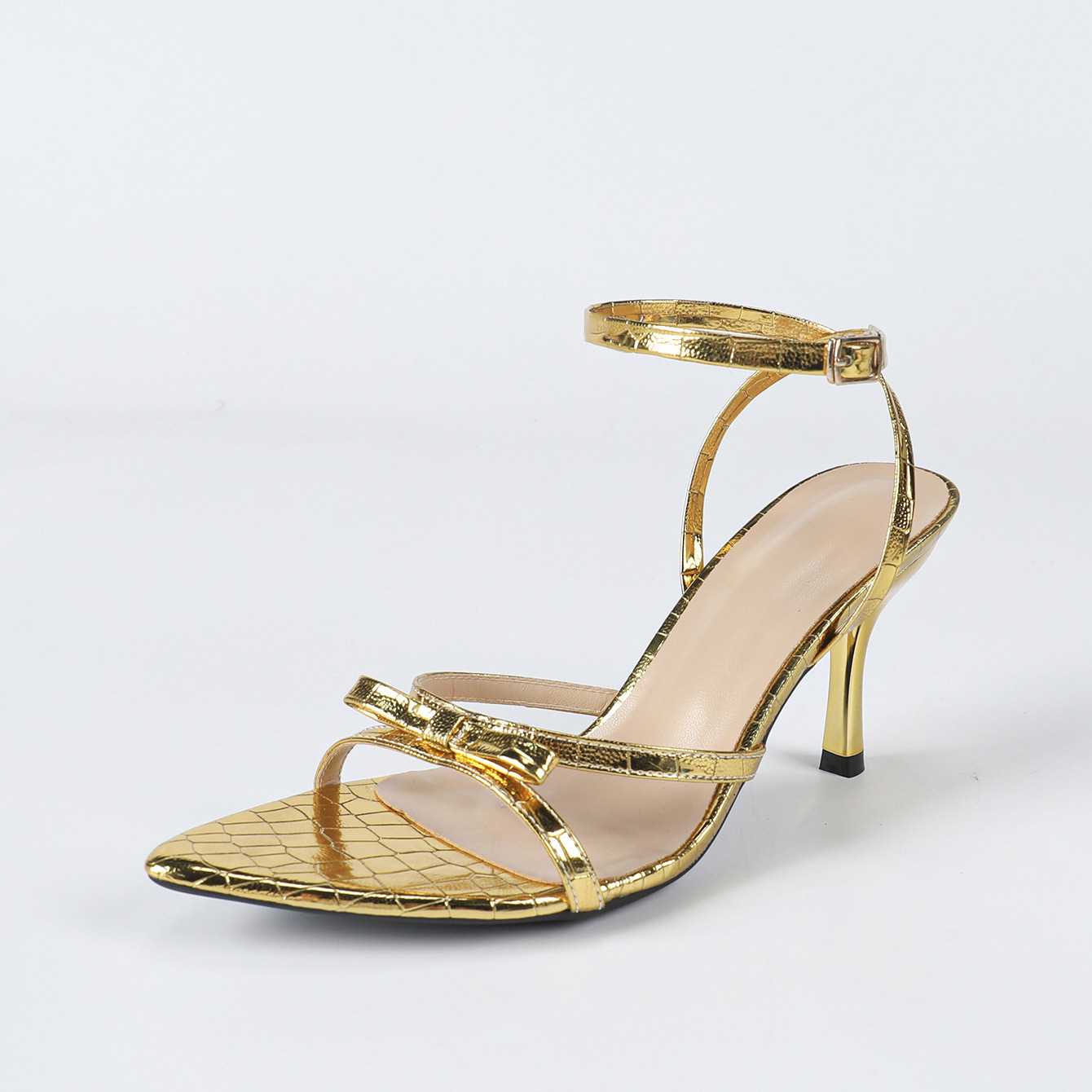 Women's Pointed Stone Pattern Three-dimensional Bow Stiletto Heel Sandals foto 5