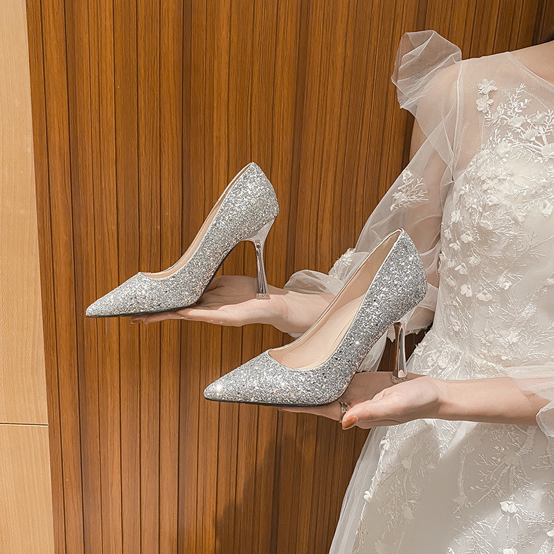 Wedding Dress Two-way Bridal Crystal High Heel Wedding Shoes foto 4