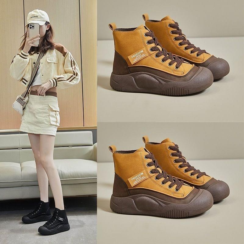 Retro Casual Womens High Top Leather Shoes That Add Height And Create A Slimming Look foto 3