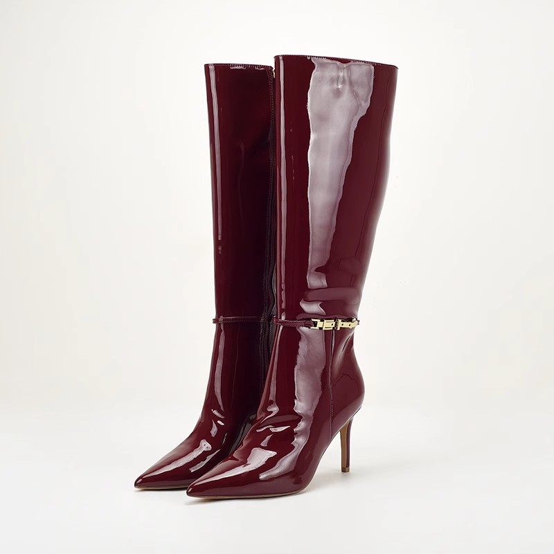Stiletto-heeled Leather Belt-buckle Zip Thigh-high Boots For Women foto 4