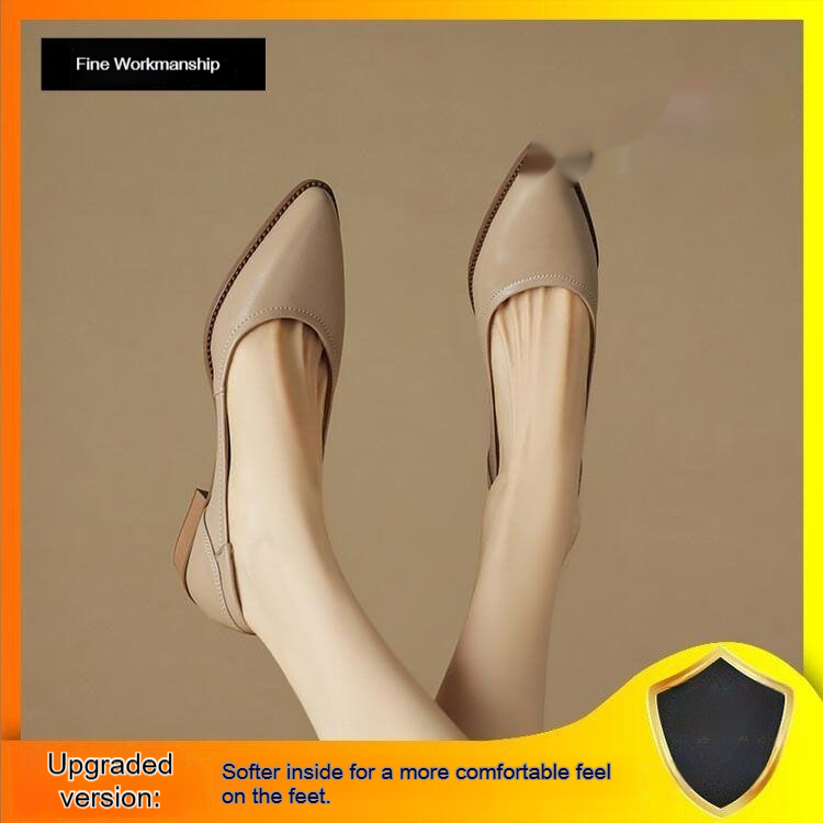 Womens French-style Pointed-toe Low-cut Mid-heel Leather Shoes foto 5