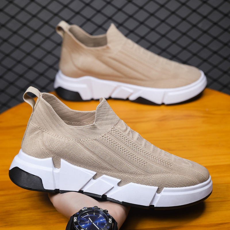 Spring Men's Casual Sports Shoes With Flyknit Mesh Upper And Sock Cuffs - Slip-on foto 3
