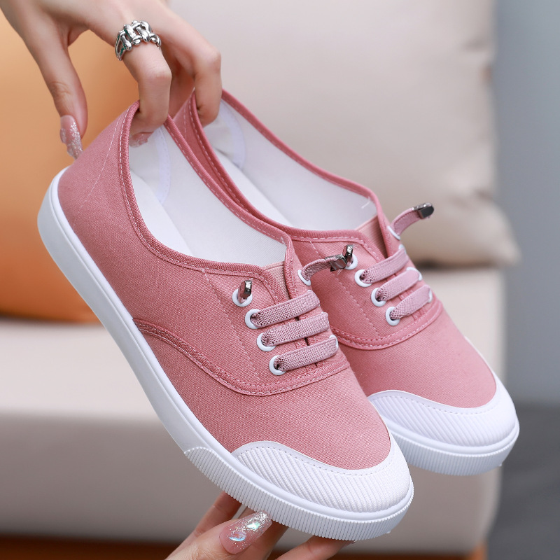 Womens Versatile White Canvas Shoes Student-friendly Flat-soled Sneakers foto 2