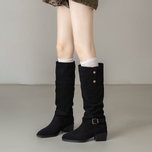 Chunky Heel Wrinkled Stacked Ankle Martin Boots foto 3