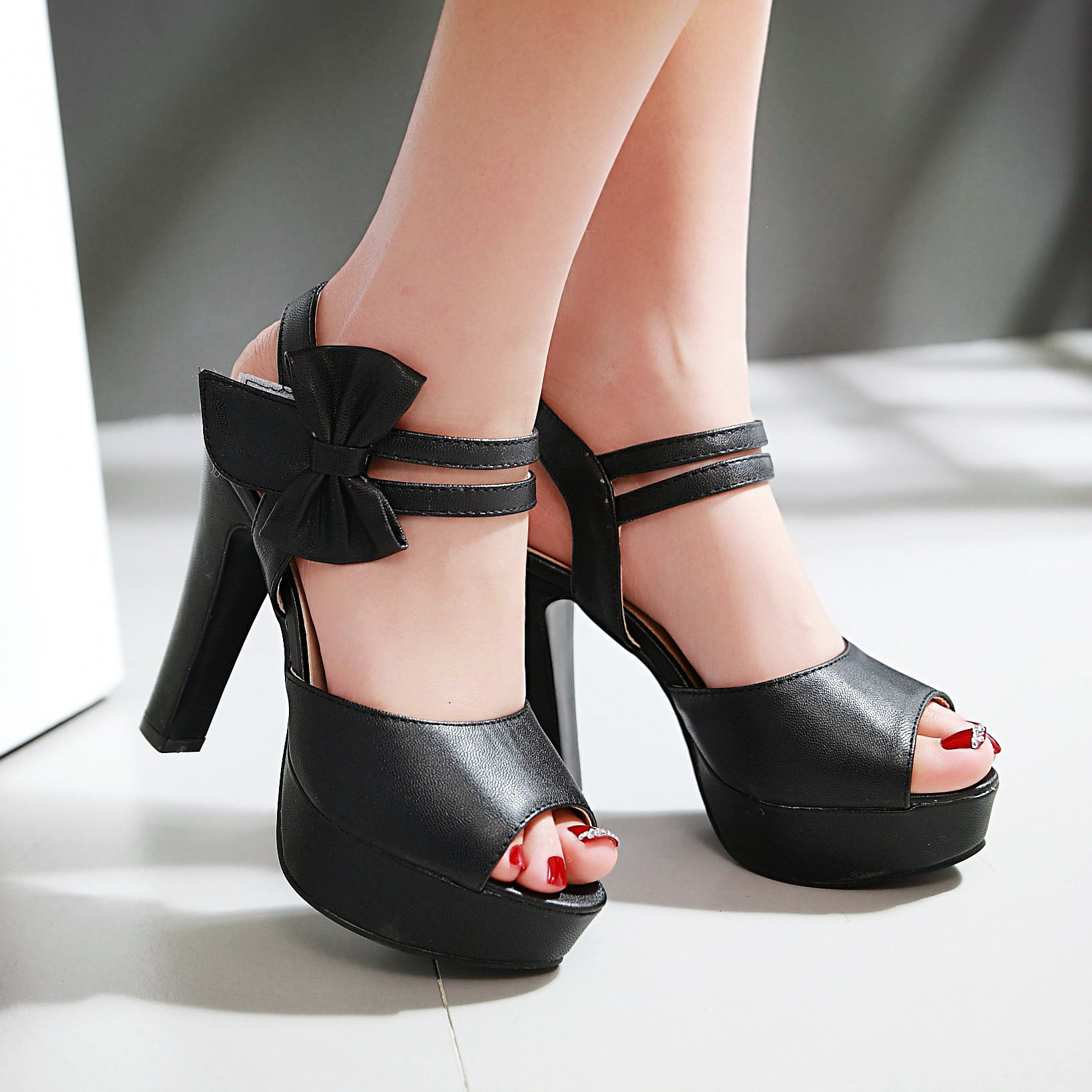 Fish-mouth Shoes Bow-knot Sandals Womens foto 4