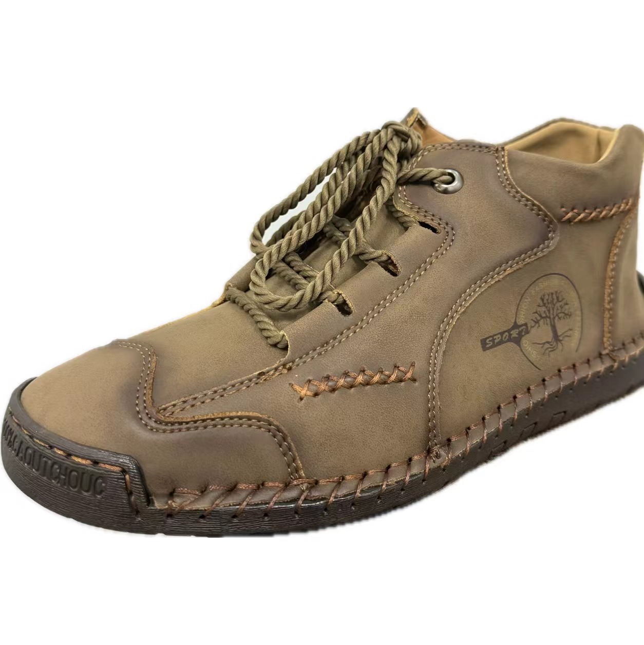 Men's Autumn Sewing High-top Leather Flat Outdoor Work Clothes Casual Shoes foto 2