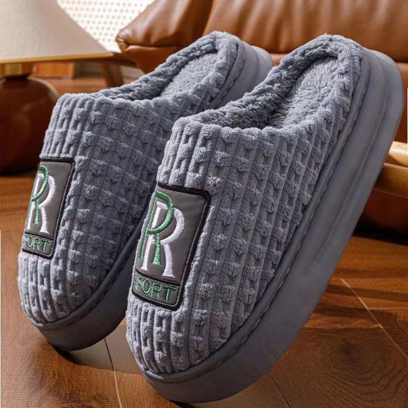 Men's Letter Plush Slippers Winter Warm Non-slip House Shoes Plus Size Indoor Bedroom Floor Home Slipper For Women foto 2