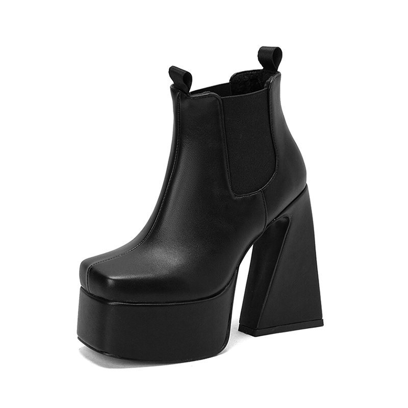 Womens Patent Leather Square-toe Boots With Chunky Heels foto 3