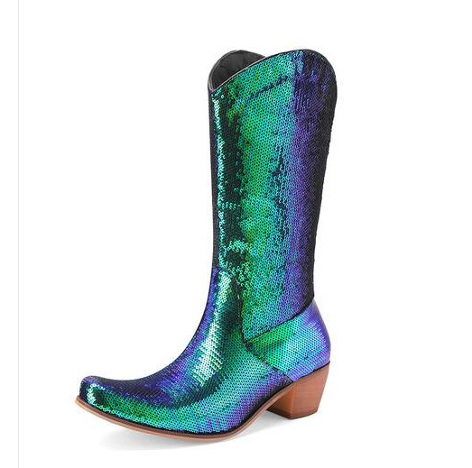 Womens Block-Heel Patent Leather Knee-High Boots foto 3