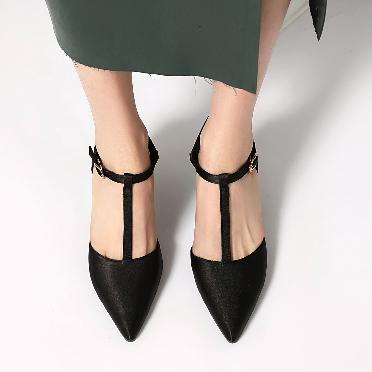 Spring And Summer European And American Pointed High Heels Four-season Shoes T-strap Toe foto 3