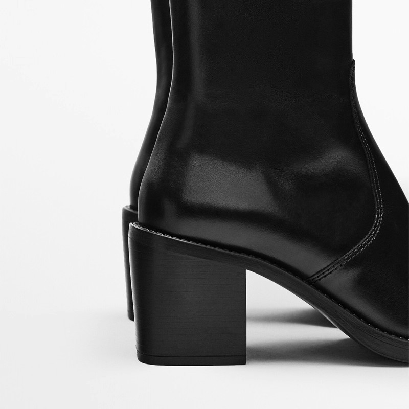 Genuine Leather Pointed-Toe Chunky-Heel Handmade Vintage Womens Boots foto 5