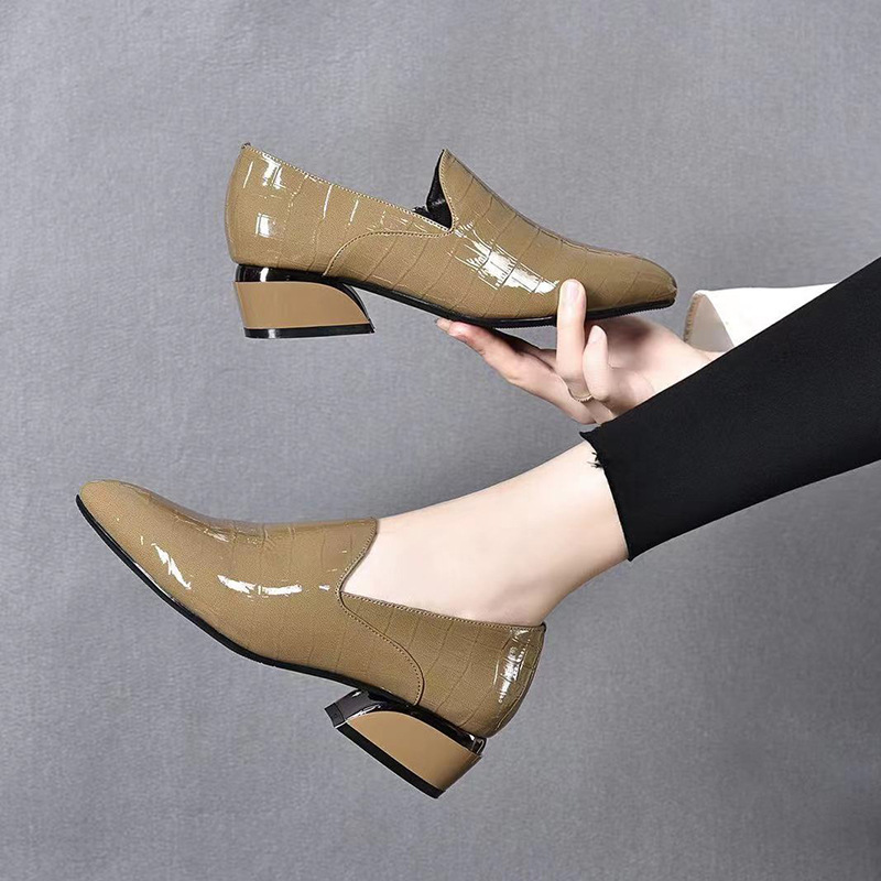 New Genuine Leather Pointed-toe Chunky Heel Shoes Women foto 4