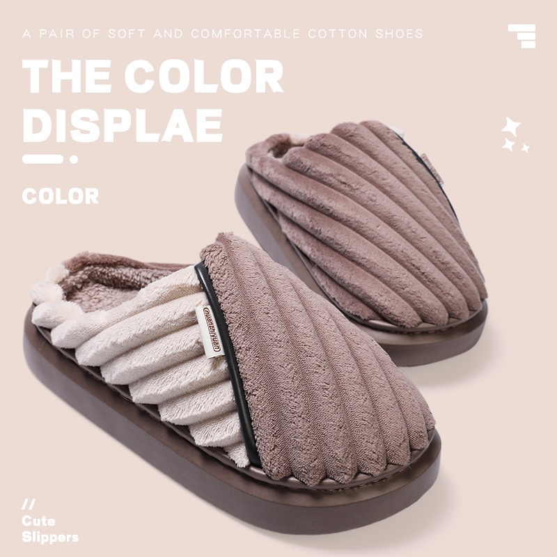 Over Plus Size Fleece Lined Padded Warm Keeping Thick-soled Cotton Slippers foto 5