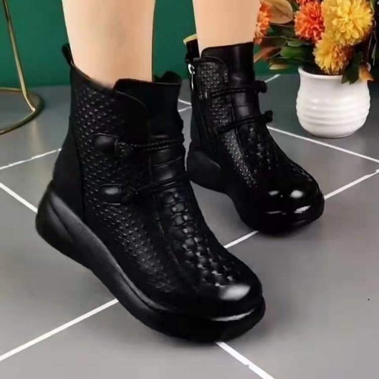 Womens Soft-leather Round-toe Fleece-lined Thermal Cotton Boots foto 5