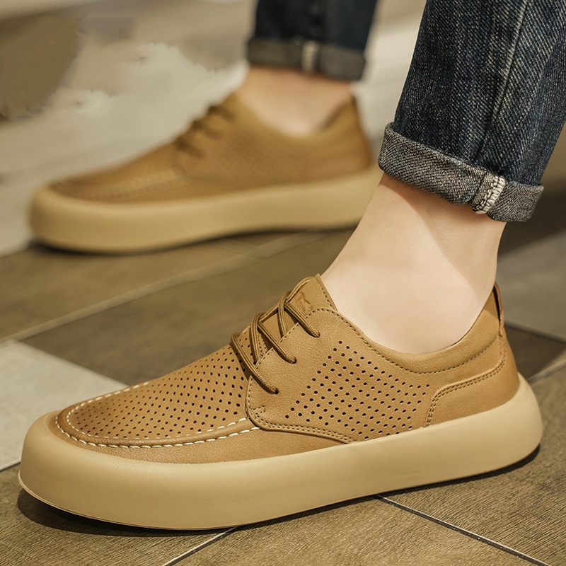 Men's Botton Width Height Increasing, Brown Lace-up Cutout Single Layer Sports And Leisure foto 3