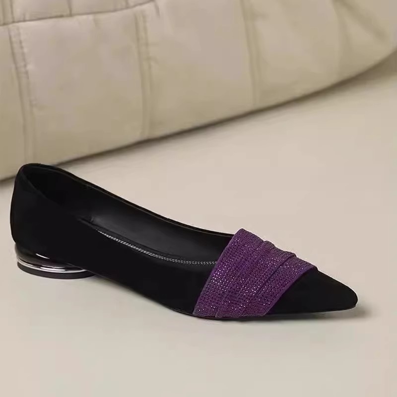 Pointed-toe Rhinestone Slip-on Low-cut Womens Shoes