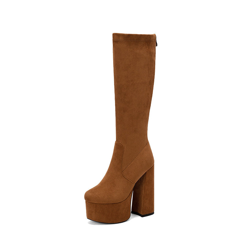 Elastic Wool Chunky Heel Women's Boots foto 2