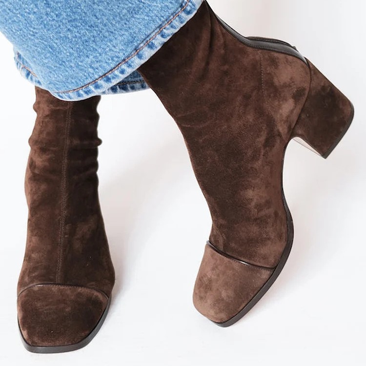 Winter Fashion High Heel Suede British Style Square Toe Women's Boots foto 3