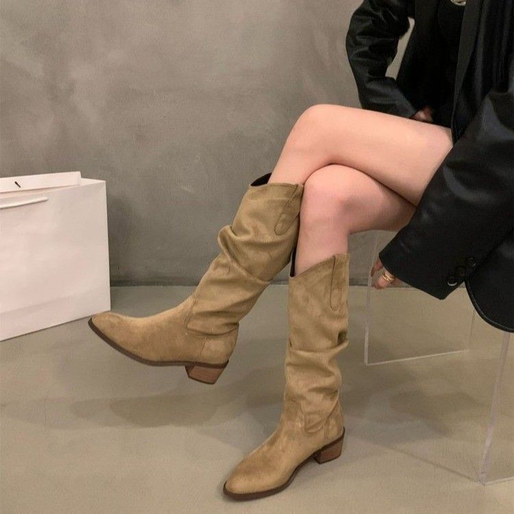 Retro-style Pointed-toe Womens Shoes Chunky-heeled High Niche Minimalist Versatile Boots foto 2
