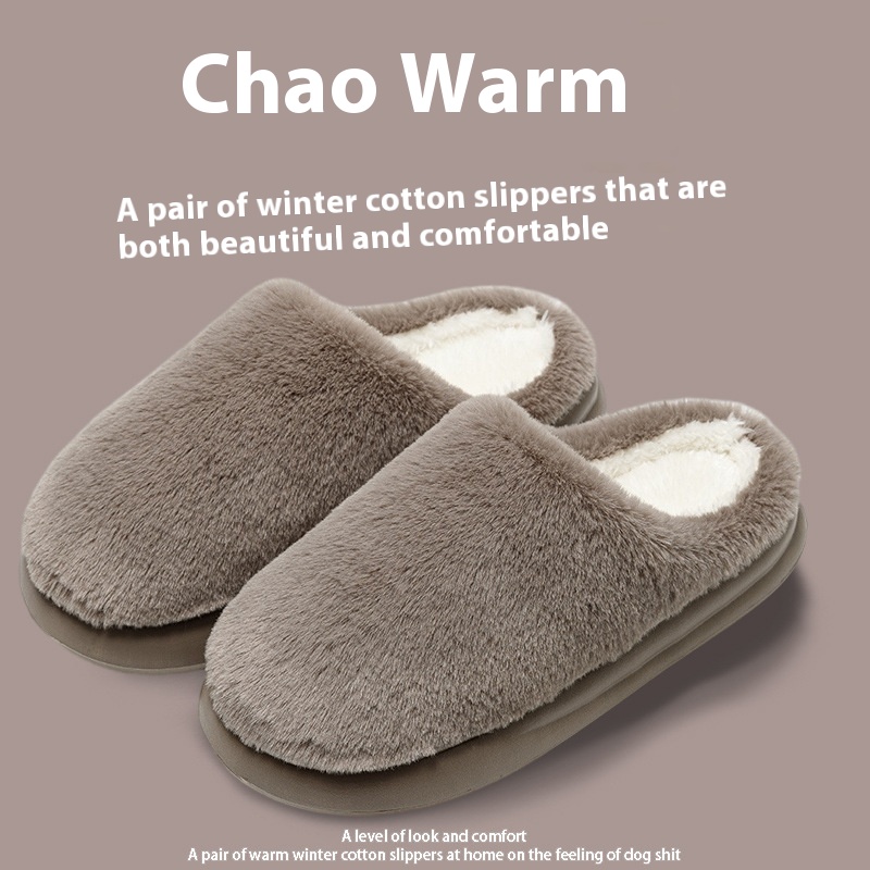 Fleece-lined Thermal Home Wear Non-slip Soft Bottom Solid Color Confinement Shoes Cotton Slippers foto 3