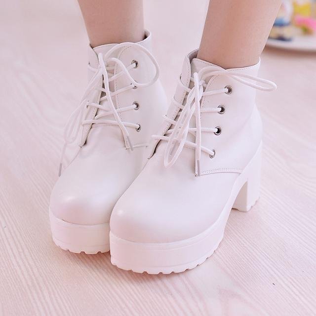 New Chunky-heel Lace-up Ankle Boots With A Round Toe And High Heel foto 3