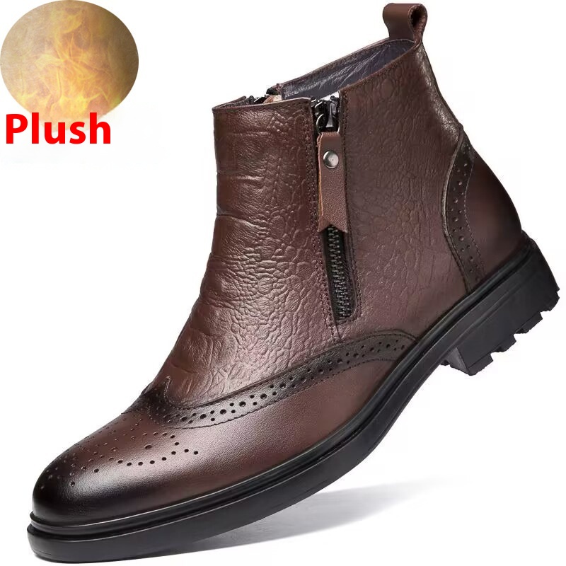 High-top Leather Shoes Height Increasing Shoes 46 Brogue Trendy Ankle Boots foto 2