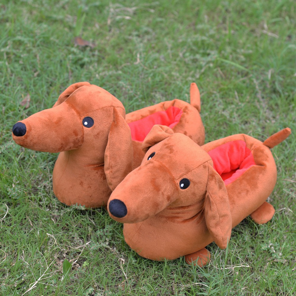Dachshund Home Bedroom Winter Plush Slippers foto 3