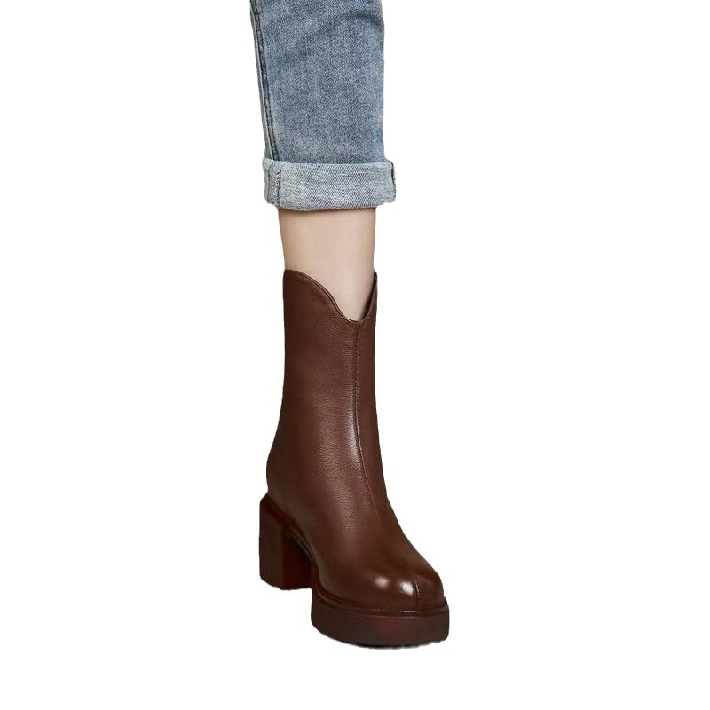 Women's Autumn And Winter Thick Heel Real Soft Leather High-heeled Martin Boots foto 3