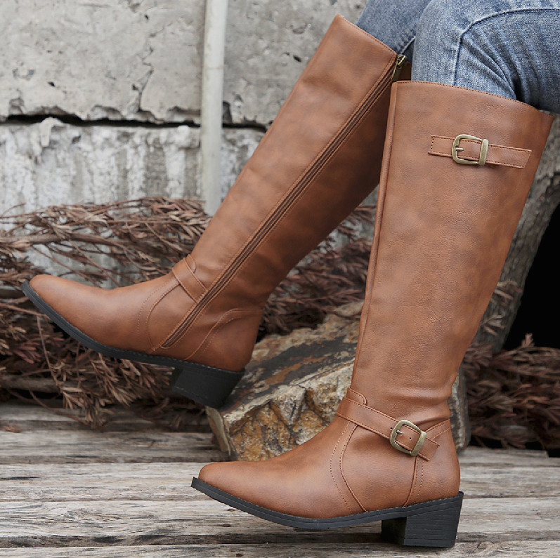 Large Size Thick Heel Square Buckle Test Zipper Boots Women foto 4