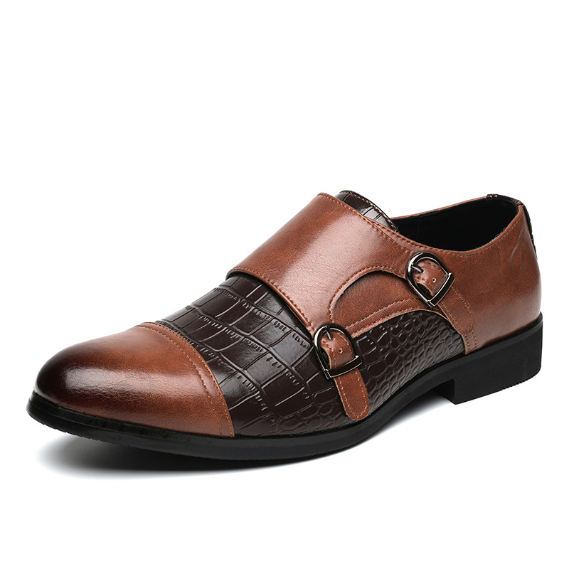 Men's Double Button Large Crocodile Patterned Leather Shoes foto 2