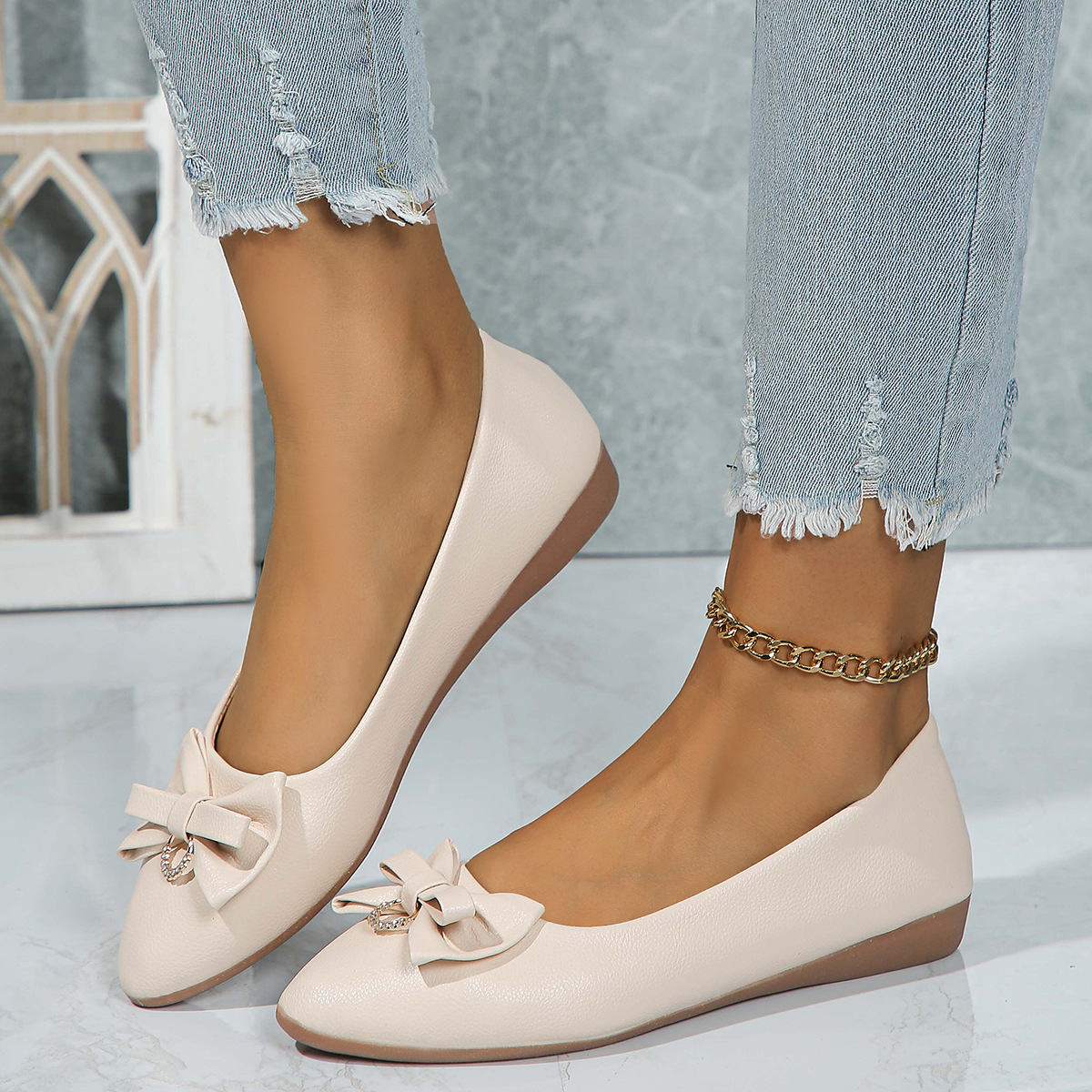 Flat Casual Plus Size Women's Shallow Mouth Bowknot Shoes foto 2