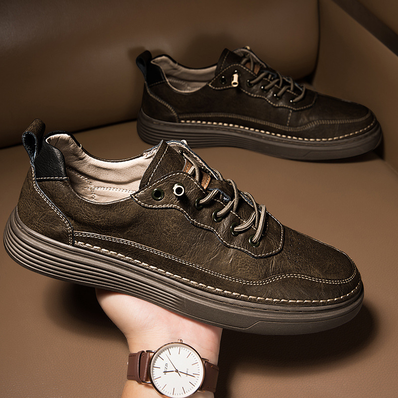 Versatile Sports Casual Low-top Cowhide Flat Shoes foto 5