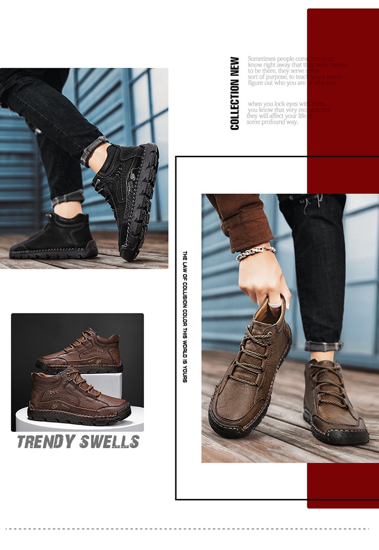 Men's Casual High Top Cotton Padded Warm Handmade Boots foto 2