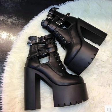Lace-up Back Zipper Chunky Heel High Heel Short Boots Female Boots foto 4