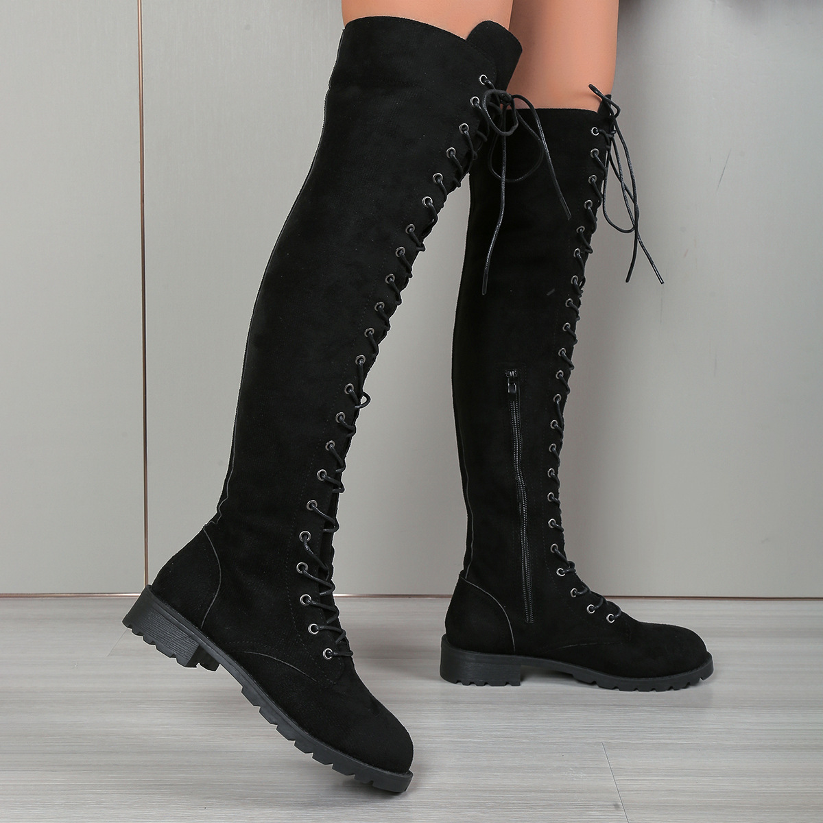 European And American Lace-up Over The Knee Boots Round Head foto 4