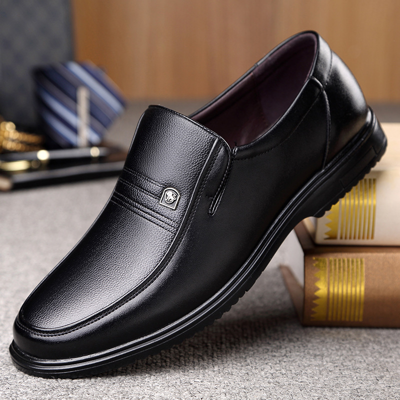 Men's Leather Genuine Flat Sole Round Toe Soft Sole Non-slip Casual Shoes For Middle-aged foto 4