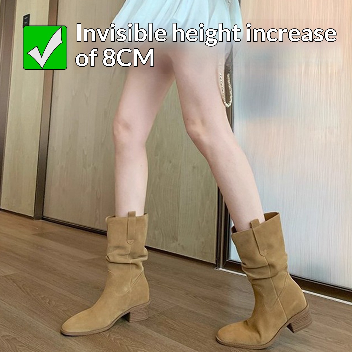 Height-increasing 8cm Round Toe Chunky Heel Slimming High Shaft Ankle Boots foto 5