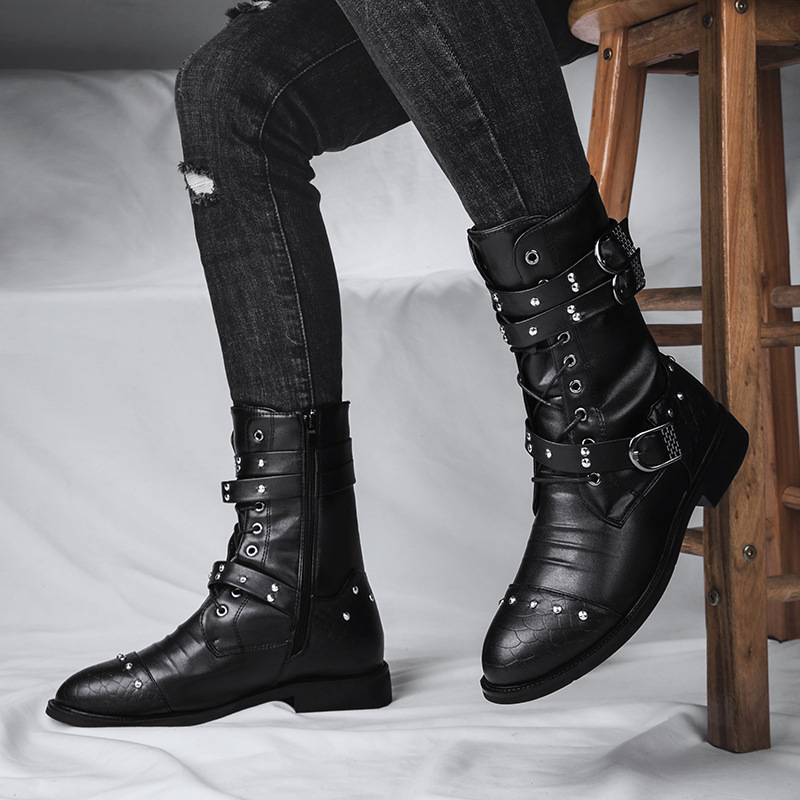 Middle Tube Leather Boots Ceremonial Motorcycle Men's Martin Performance foto 2
