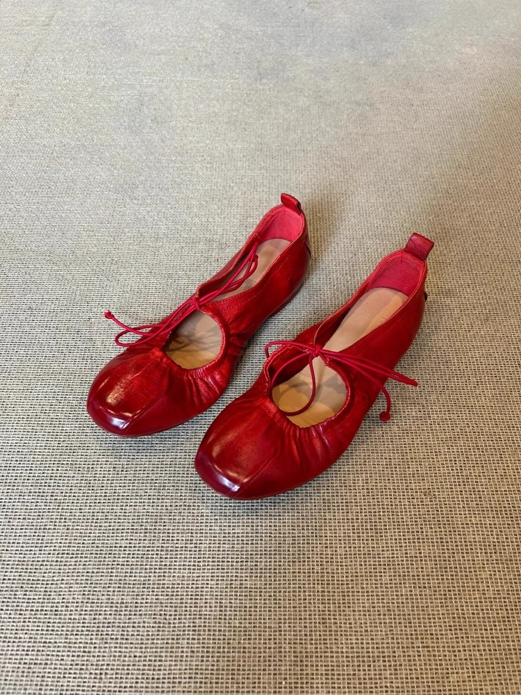Wrinkled Strappy Ballet Flats Round Toe Low Heel Mary Jane Flat Shoes foto 5